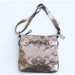 Coach F18862 Silver Gray Chain Strap Convertible Shoulder Bag Crossbody Purse